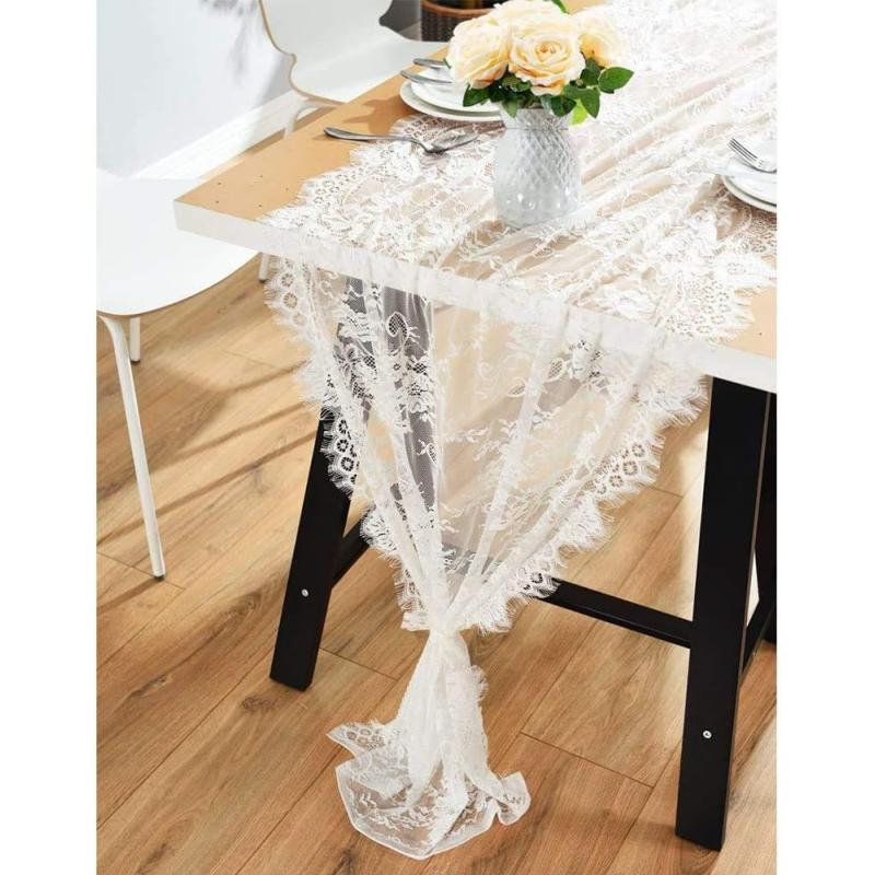 imageOurWarm 3pcs White Lace Table Runner 28 x 120 Inches  Vintage Lace Wedding Table Runners for Rustic Chic Wedding Reception Table Decor Boho Wedding Bridal Shower Party Decorations