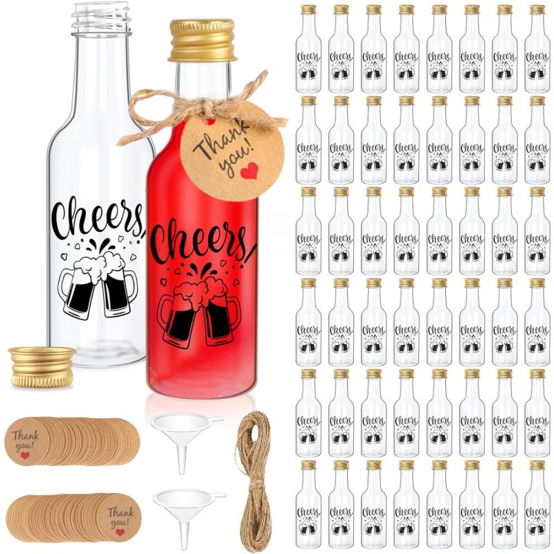 imageOurWarm 50 Pack Mini Liquor Bottles 17oz50ml Mini Wine Bottles with Gold Screw Caps Funnels Tags and Ropes Empty Shot Bottles for Wine Juice Alcohol Homemade Liquor Birthday Wedding Party FavorsMini Shot Bottles