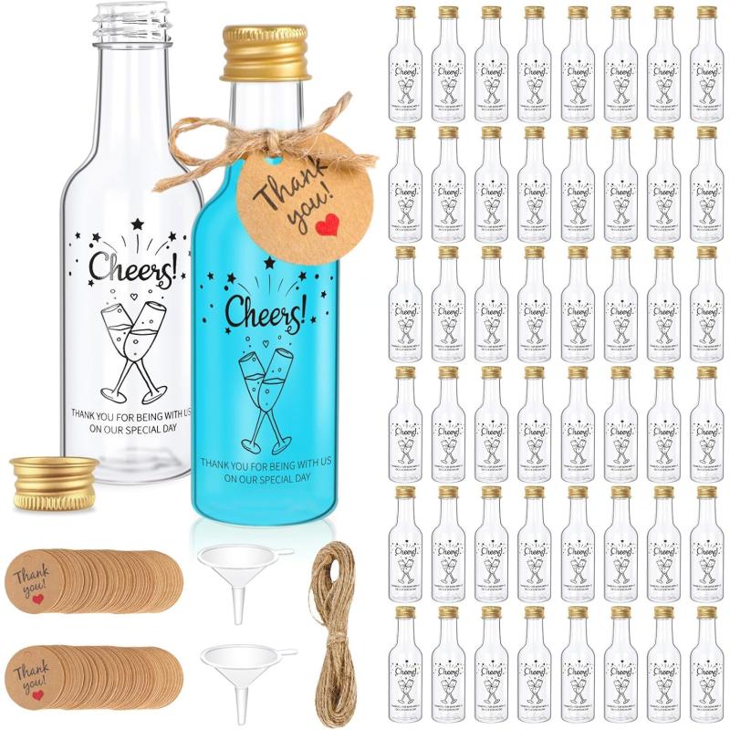 imageOurWarm 50 Pack Mini Liquor Bottles 17oz50ml Mini Wine Bottles with Gold Screw Caps Funnels Tags and Ropes Empty Shot Bottles for Wine Juice Alcohol Homemade Liquor Birthday Wedding Party FavorsMini Liquor Bottles