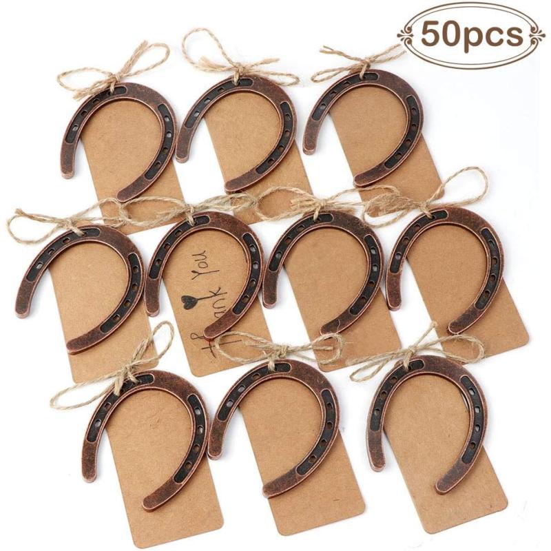 imageOurWarm 50pcs Good Lucky Horseshoe Gift with Kraft Tags for Rustic Wedding Favors Decoration Hanging Barn Wedding Horseshoe Gift