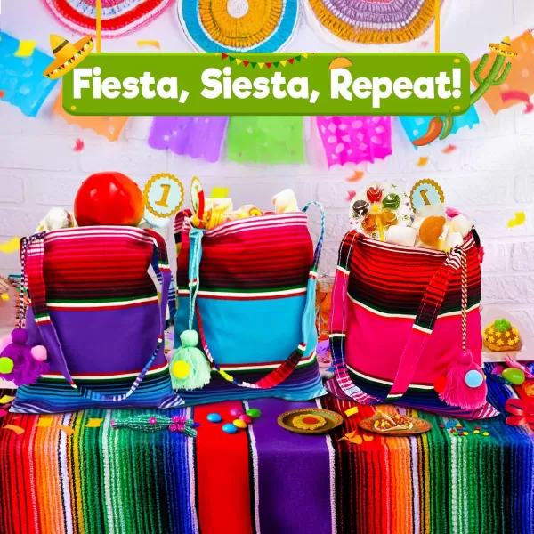 imageOurWarm 10 x 8 Inches Handwoven Mexican Tote Favor Bags Mexican Fiesta Party Bag with Colorful Tassels for Mexican Party Decorations Fiesta party supplies Set of 6