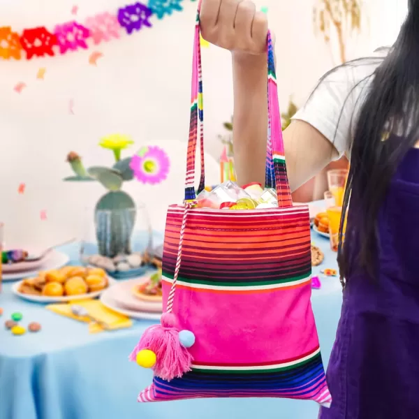 imageOurWarm 10 x 8 Inches Handwoven Mexican Tote Favor Bags Mexican Fiesta Party Bag with Colorful Tassels for Mexican Party Decorations Fiesta party supplies Set of 6