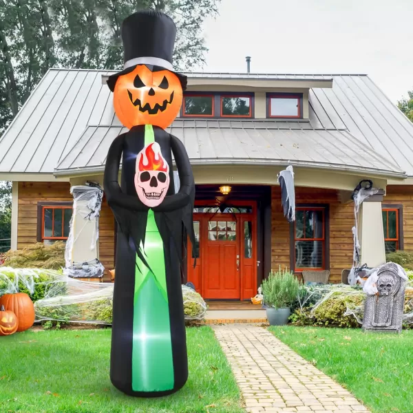 imageOurWarm 12FT Halloween Inflatables Outdoor Decorations Large Pumpkin Reaper Skull Halloween Blow Up Yard Decorations with LED Light Holiday Halloween Outdoor Garden Lawn Party Decor Outside