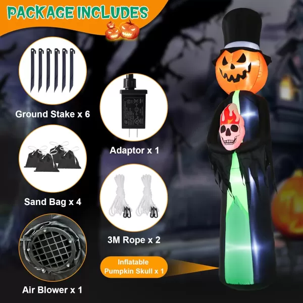 imageOurWarm 12FT Halloween Inflatables Outdoor Decorations Large Pumpkin Reaper Skull Halloween Blow Up Yard Decorations with LED Light Holiday Halloween Outdoor Garden Lawn Party Decor Outside