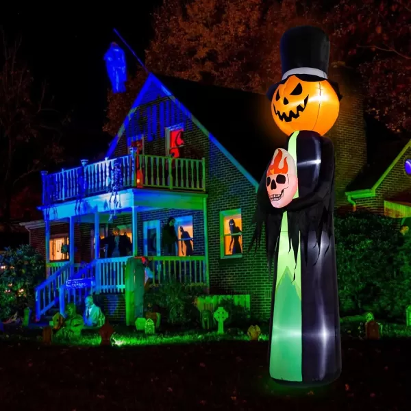 imageOurWarm 12FT Halloween Inflatables Outdoor Decorations Large Pumpkin Reaper Skull Halloween Blow Up Yard Decorations with LED Light Holiday Halloween Outdoor Garden Lawn Party Decor Outside