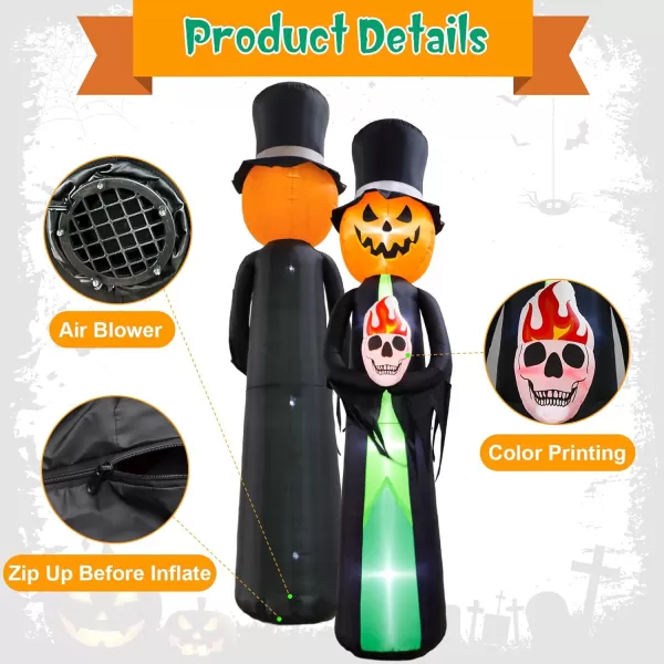 imageOurWarm 12FT Halloween Inflatables Outdoor Decorations Large Pumpkin Reaper Skull Halloween Blow Up Yard Decorations with LED Light Holiday Halloween Outdoor Garden Lawn Party Decor Outside