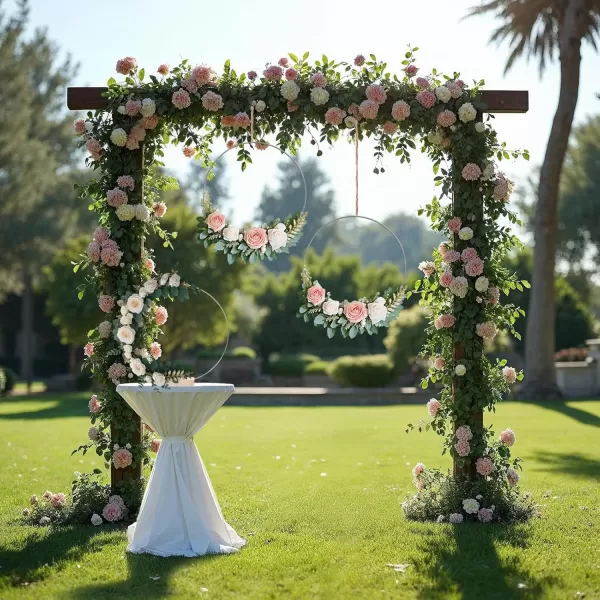 imageOurWarm 12Pcs 12 Inch Floral Hoop Centerpiece with Stand for Table Metal Center Pieces with Wood Base Gold Circle Centerpieces for Wedding Reception DIY Table Centerpieces Wall Hanging CraftsSilver