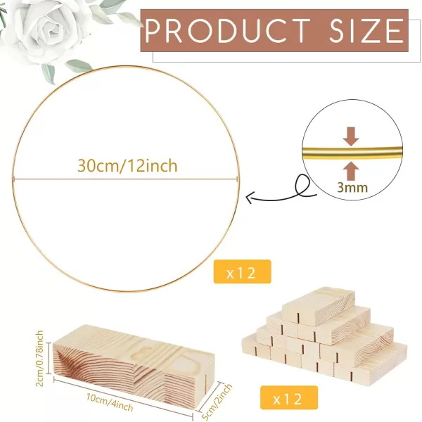 imageOurWarm 12Pcs 12 Inch Floral Hoop Centerpiece with Stand for Table Metal Center Pieces with Wood Base Gold Circle Centerpieces for Wedding Reception DIY Table Centerpieces Wall Hanging CraftsGold