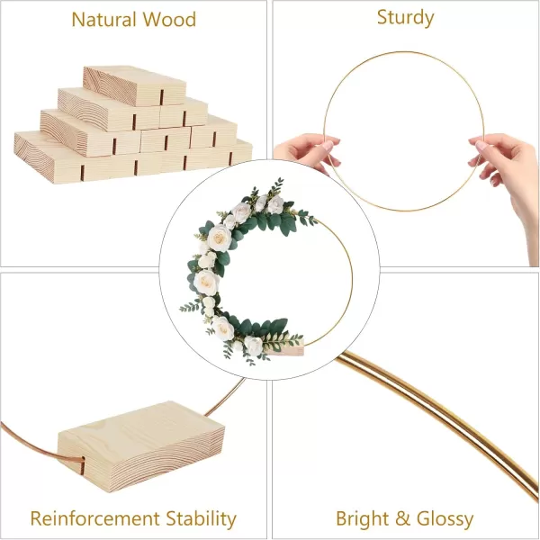 imageOurWarm 12Pcs 12 Inch Floral Hoop Centerpiece with Stand for Table Metal Center Pieces with Wood Base Gold Circle Centerpieces for Wedding Reception DIY Table Centerpieces Wall Hanging CraftsGold