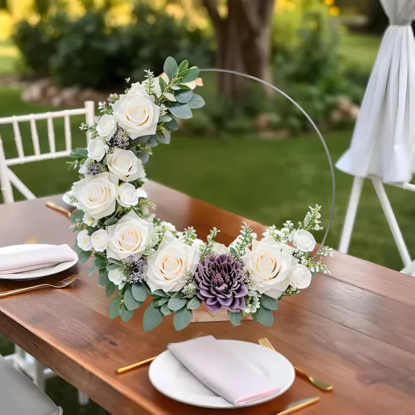imageOurWarm 12Pcs 12 Inch Floral Hoop Centerpiece with Stand for Table Metal Center Pieces with Wood Base Gold Circle Centerpieces for Wedding Reception DIY Table Centerpieces Wall Hanging CraftsSilver
