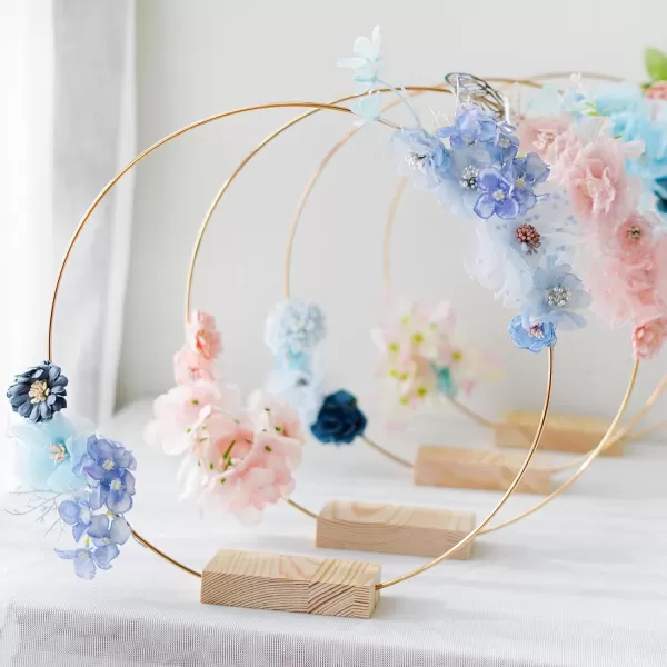 imageOurWarm 12Pcs 12 Inch Floral Hoop Centerpiece with Stand for Table Metal Center Pieces with Wood Base Gold Circle Centerpieces for Wedding Reception DIY Table Centerpieces Wall Hanging CraftsGold
