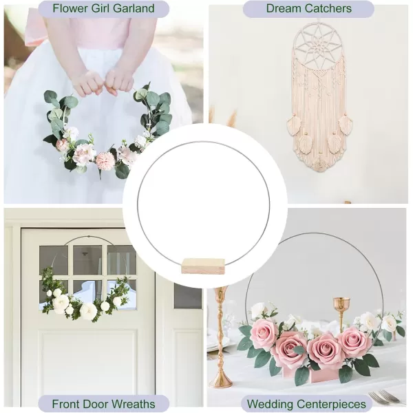 imageOurWarm 12Pcs 12 Inch Floral Hoop Centerpiece with Stand for Table Metal Center Pieces with Wood Base Gold Circle Centerpieces for Wedding Reception DIY Table Centerpieces Wall Hanging CraftsSilver