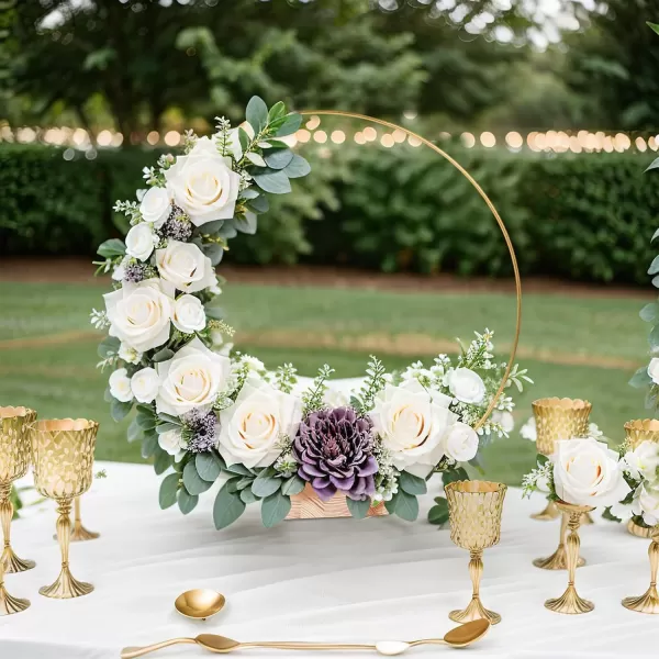 imageOurWarm 12Pcs 12 Inch Floral Hoop Centerpiece with Stand for Table Metal Center Pieces with Wood Base Gold Circle Centerpieces for Wedding Reception DIY Table Centerpieces Wall Hanging CraftsGold