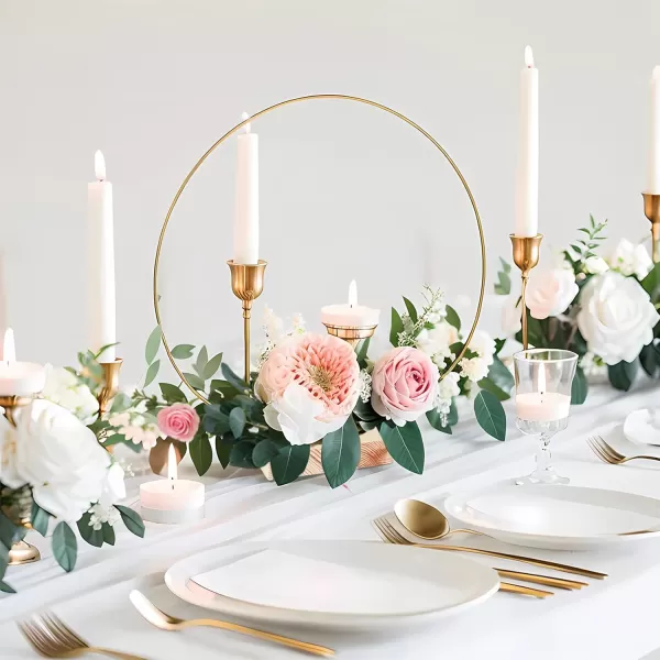 imageOurWarm 12Pcs 12 Inch Floral Hoop Centerpiece with Stand for Table Metal Center Pieces with Wood Base Gold Circle Centerpieces for Wedding Reception DIY Table Centerpieces Wall Hanging CraftsGold