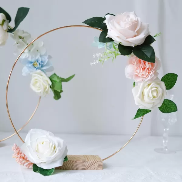imageOurWarm 12Pcs 12 Inch Floral Hoop Centerpiece with Stand for Table Metal Center Pieces with Wood Base Gold Circle Centerpieces for Wedding Reception DIY Table Centerpieces Wall Hanging CraftsGold
