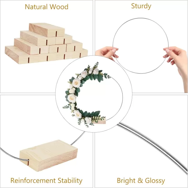 imageOurWarm 12Pcs 12 Inch Floral Hoop Centerpiece with Stand for Table Metal Center Pieces with Wood Base Gold Circle Centerpieces for Wedding Reception DIY Table Centerpieces Wall Hanging CraftsSilver
