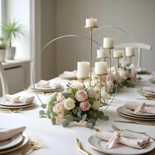 imageOurWarm 12Pcs 12 Inch Floral Hoop Centerpiece with Stand for Table Metal Center Pieces with Wood Base Gold Circle Centerpieces for Wedding Reception DIY Table Centerpieces Wall Hanging CraftsSilver