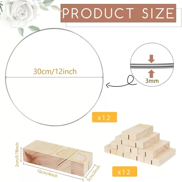 imageOurWarm 12Pcs 12 Inch Floral Hoop Centerpiece with Stand for Table Metal Center Pieces with Wood Base Gold Circle Centerpieces for Wedding Reception DIY Table Centerpieces Wall Hanging CraftsSilver