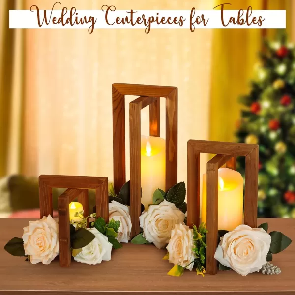 imageOurWarm 12Pcs Wedding Centerpieces for Tables Foldable Wooden Lantern Centerpieces for Tables Centerpieces for Wedding Reception Brown Rustic Lanterns for Centerpieces Wedding Table Party Decoration