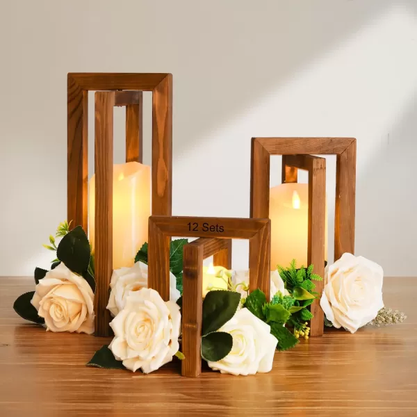 imageOurWarm 12Pcs Wedding Centerpieces for Tables Foldable Wooden Lantern Centerpieces for Tables Centerpieces for Wedding Reception Brown Rustic Lanterns for Centerpieces Wedding Table Party Decoration