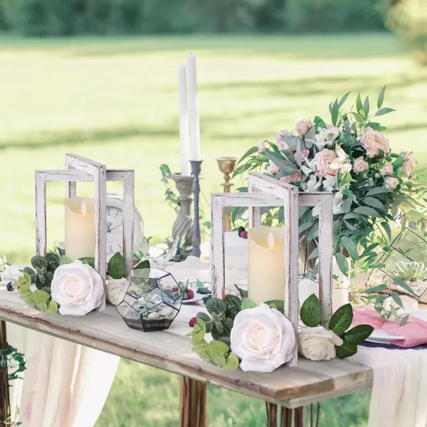imageOurWarm 2 Pcs Wedding Centerpieces for Tables Foldable Wooden Wedding Candle Lantern Holder for Rustic Wedding Table Decor Wood Farmhouse Decorative Candle Lanterns Indoor