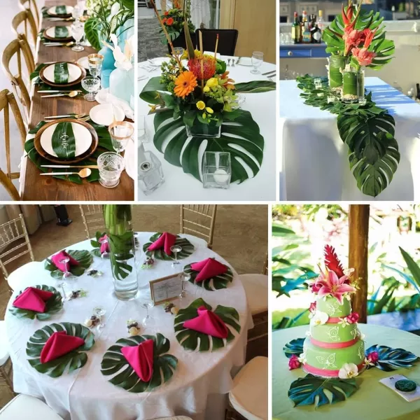 imageOurWarm 24pcs Large Artificial Tropical Palm Leaves Faux Safari Leaves Monstera Fake Leaves Hawaiian Luau Party Jungle Beach Theme Decorations for Birthday Party Safari Table Decorations Supplies