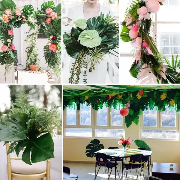 imageOurWarm 24pcs Large Artificial Tropical Palm Leaves Faux Safari Leaves Monstera Fake Leaves Hawaiian Luau Party Jungle Beach Theme Decorations for Birthday Party Safari Table Decorations Supplies
