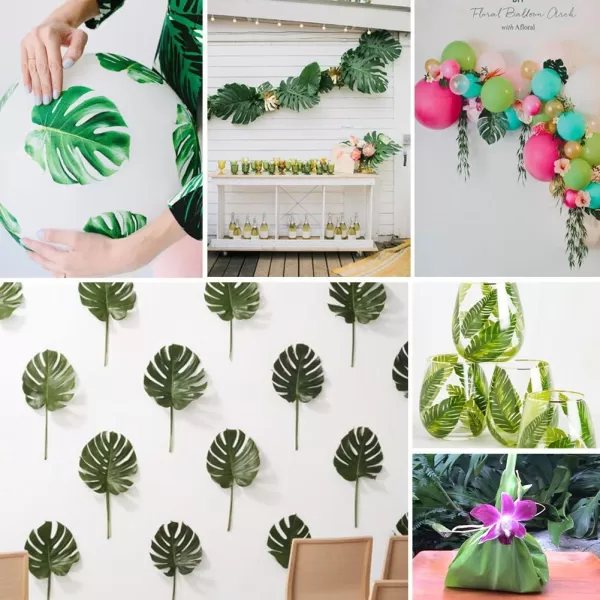 imageOurWarm 24pcs Large Artificial Tropical Palm Leaves Faux Safari Leaves Monstera Fake Leaves Hawaiian Luau Party Jungle Beach Theme Decorations for Birthday Party Safari Table Decorations Supplies