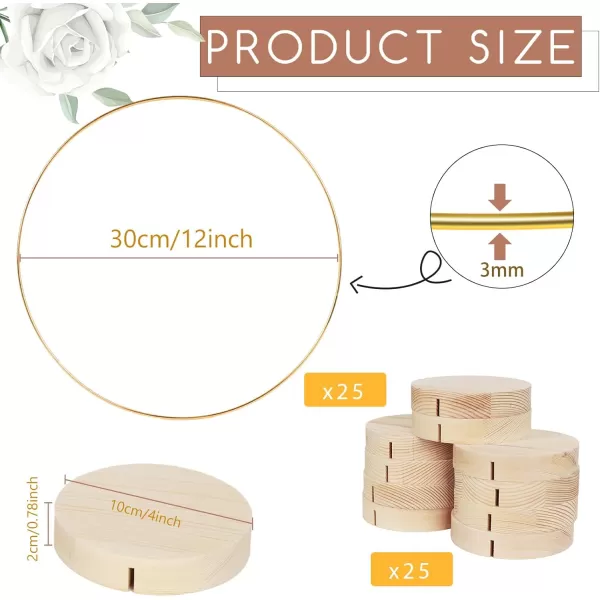 imageOurWarm 25Pcs 12 Inch Floral Hoop Centerpiece with Stand for Table Metal Center Pieces Gold Circle Centerpieces for Wedding Reception DIY Table Centerpieces Wall Hanging Crafts Flower Decoration