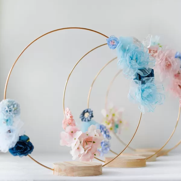 imageOurWarm 25Pcs 12 Inch Floral Hoop Centerpiece with Stand for Table Metal Center Pieces Gold Circle Centerpieces for Wedding Reception DIY Table Centerpieces Wall Hanging Crafts Flower Decoration
