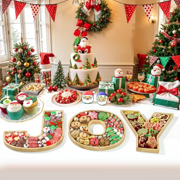 imageOurWarm 3Pcs Christmas Charcuterie Board JOY Bamboo Appetizer Serving Platter Large Christmas Candy Dish Snack Platters Gift Ideas for Housewarming Party Christmas