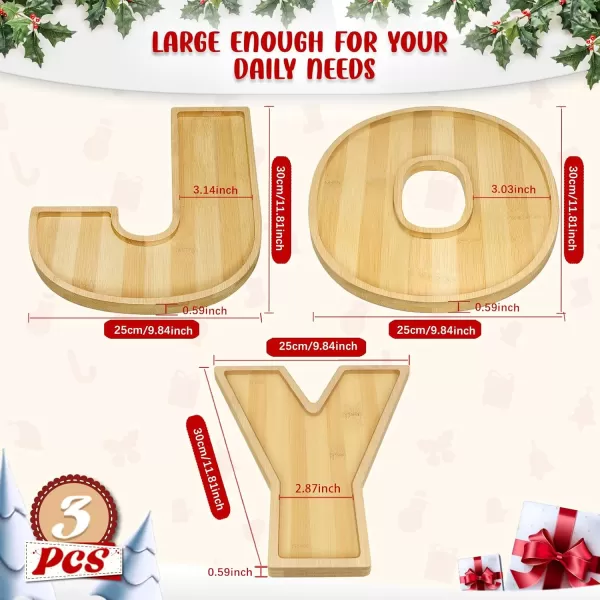 imageOurWarm 3Pcs Christmas Charcuterie Board JOY Bamboo Appetizer Serving Platter Large Christmas Candy Dish Snack Platters Gift Ideas for Housewarming Party Christmas