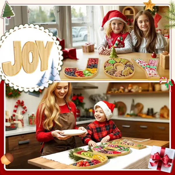 imageOurWarm 3Pcs Christmas Charcuterie Board JOY Bamboo Appetizer Serving Platter Large Christmas Candy Dish Snack Platters Gift Ideas for Housewarming Party Christmas