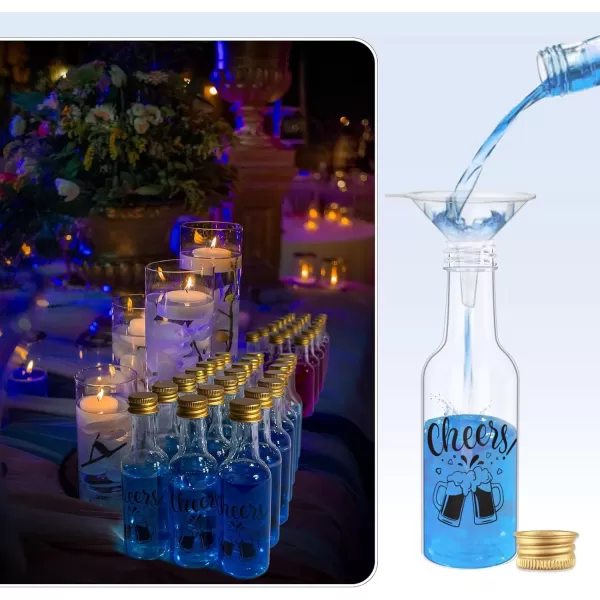 imageOurWarm 50 Pack Mini Liquor Bottles 17oz50ml Mini Wine Bottles with Gold Screw Caps Funnels Tags and Ropes Empty Shot Bottles for Wine Juice Alcohol Homemade Liquor Birthday Wedding Party FavorsMini Shot Bottles