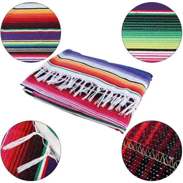 imageOurWarm 59 x 84 Inch Mexican Serape Tablecloth Fringe Cotton Mexican Blanket Handwoven Fiesta Tablecloth for Mexican Party Cinco de Mayo Decorations