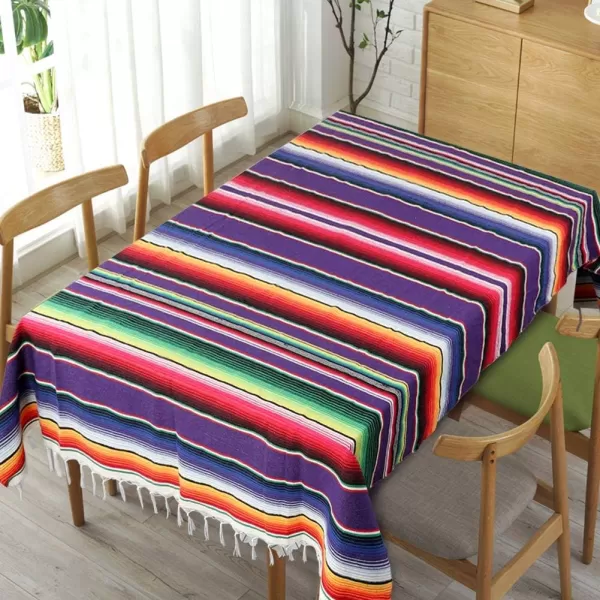imageOurWarm 59 x 84 Inch Mexican Serape Tablecloth Fringe Cotton Mexican Blanket Handwoven Fiesta Tablecloth for Mexican Party Cinco de Mayo Decorations