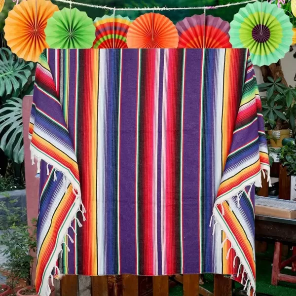 imageOurWarm 59 x 84 Inch Mexican Serape Tablecloth Fringe Cotton Mexican Blanket Handwoven Fiesta Tablecloth for Mexican Party Cinco de Mayo Decorations