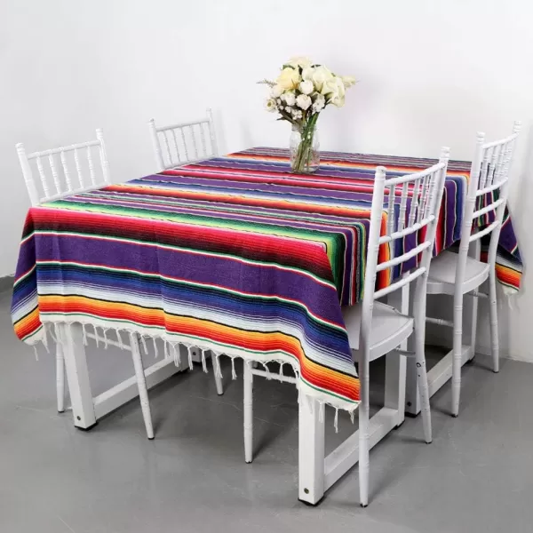 imageOurWarm 59 x 84 Inch Mexican Serape Tablecloth Fringe Cotton Mexican Blanket Handwoven Fiesta Tablecloth for Mexican Party Cinco de Mayo Decorations