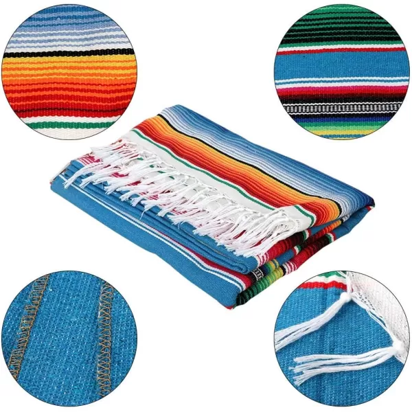 imageOurWarm 59 x 84 Inch Mexican Tablecloth Serape Blanket for Mexican Party Wedding Decorations Large Square Cotton Fringe Table Cloth Colorful Mexican Blanket Outdoor Fiesta Table Cover Picnic Blue
