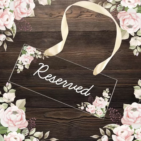 imageOurWarm 6 Pack Reserved Signs for Wedding Chairs Hanging Acrylic Reserved Table Signs Greenery Reserved Seating Signs with Ribbon for Wedding Church Pews Restaurant CelebrationsPink Rose