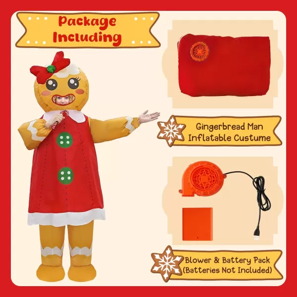 imageOurWarm 66 FT Christmas Inflatable Costume Adult Gingerbread Man Costume Adult Blow Up Costumes Inflatable Funny Inflatable Costumes for Adults Inflatable Christmas Costume Adult for Women Men