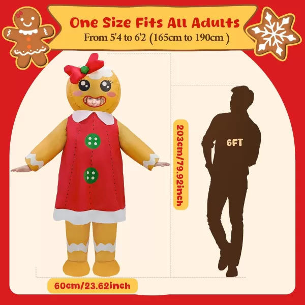 imageOurWarm 66 FT Christmas Inflatable Costume Adult Gingerbread Man Costume Adult Blow Up Costumes Inflatable Funny Inflatable Costumes for Adults Inflatable Christmas Costume Adult for Women Men