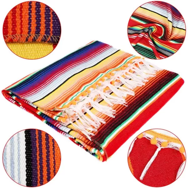 imageOurWarm 84 X 59 Inch Mexican Tablecloth Serape Blanket Upgraded Mexican Blankets with Pom Pom Trim for Mexican Party Wedding Cinco De Mayo Fiesta Decorations Large Outdoor Fiesta Table Cover Picnic