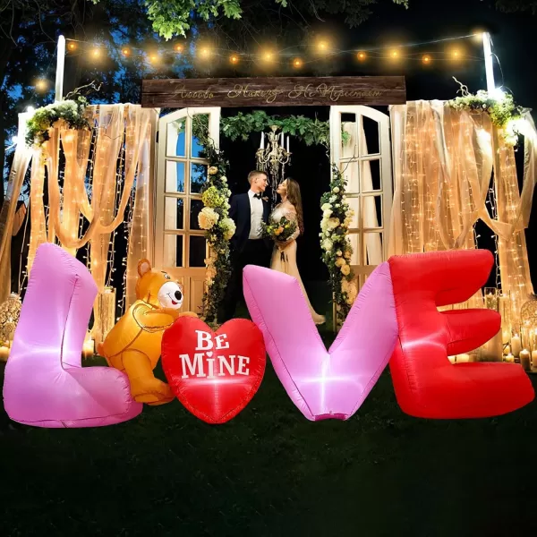 imageOurWarm 9 FT Valentines Inflatables Love Letters Valentines Decorations Inflatable Romantic Bear and Heart with LED Light Valentines Blow Up Yard Decorations for Wedding Party Valentines Day Decor