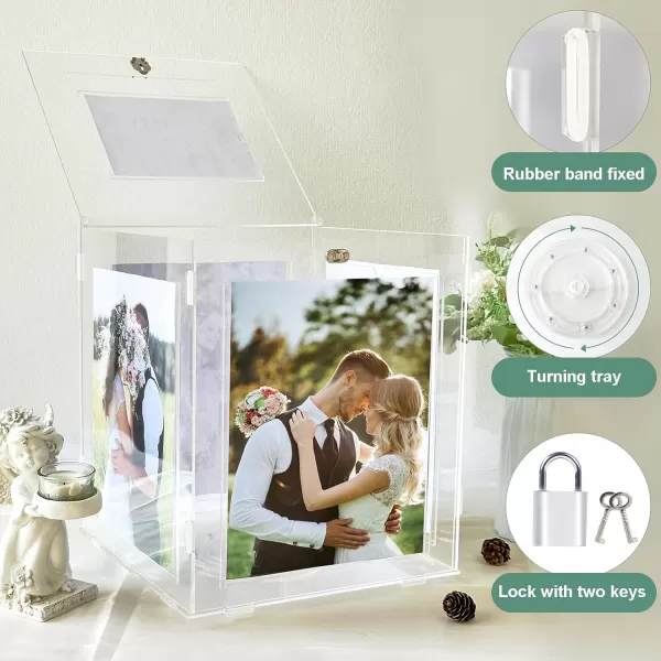 imageOurWarm Acrylic Wedding Card Box with Picture Frame for 8x10 Photos Large Rotatable Envelope Post Money Gift Box Holder with Lock Slot for Reception Anniversary Graduation Birthday Party Baby ShowerLarge