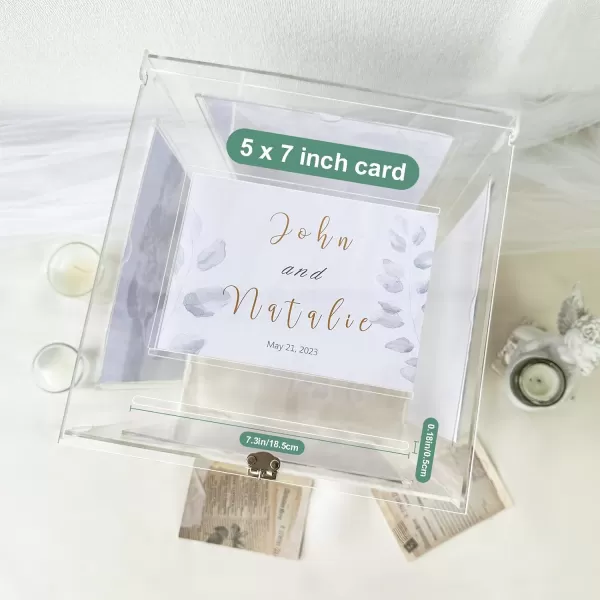 imageOurWarm Acrylic Wedding Card Box with Picture Frame for 8x10 Photos Large Rotatable Envelope Post Money Gift Box Holder with Lock Slot for Reception Anniversary Graduation Birthday Party Baby ShowerLarge