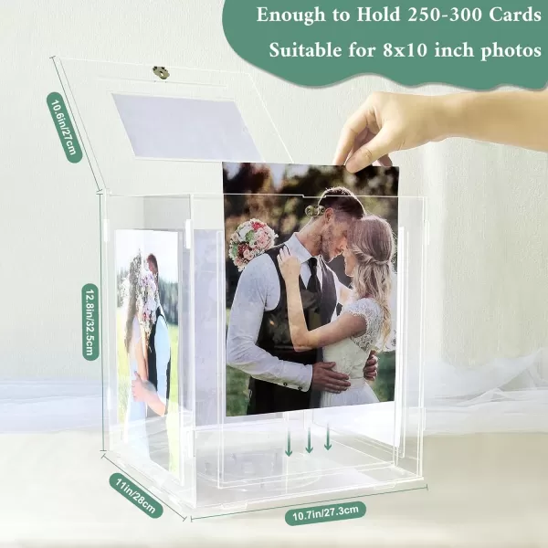 imageOurWarm Acrylic Wedding Card Box with Picture Frame for 8x10 Photos Large Rotatable Envelope Post Money Gift Box Holder with Lock Slot for Reception Anniversary Graduation Birthday Party Baby ShowerLarge