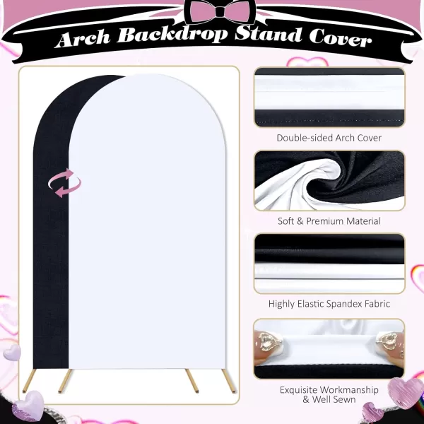 imageOurWarm Arch Cover Set of 3 White and Black 2 in 1 Round Arch Backdrop Covers 4FT 5FT 6FT Spandex Arch Stretchy Backdrop Cover Fabric for Birthday Party Baby Shower Wedding Arch Stand Decorations