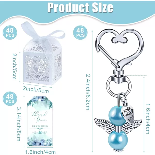 imageOurWarm Baby Shower Favors for Boys 48 Sets Baby Shower Party Favors Including Angel Keychains Favor Boxes and Thank You Cards Baby Shower Gifts for Boys Guests Baptism Favors Wedding FavorsBlue