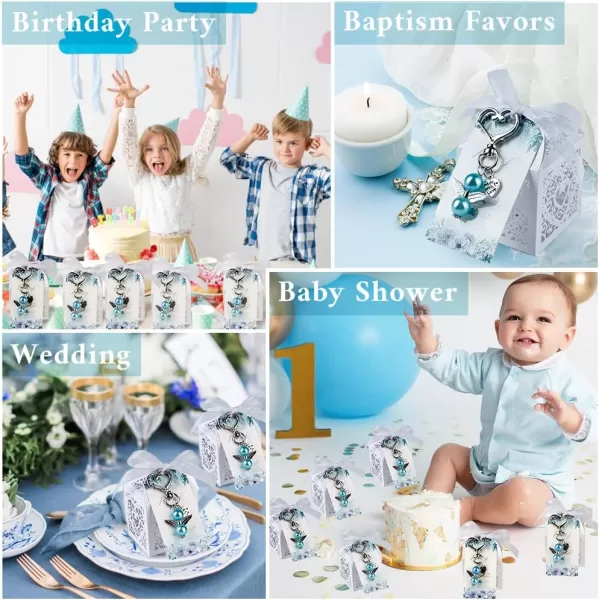 imageOurWarm Baby Shower Favors for Boys 48 Sets Baby Shower Party Favors Including Angel Keychains Favor Boxes and Thank You Cards Baby Shower Gifts for Boys Guests Baptism Favors Wedding FavorsBlue